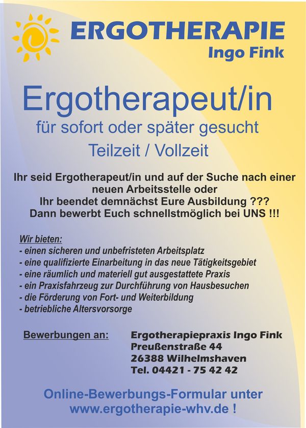Stellenanzeige Ergotherapeut (m/w/d) – zum Vergrößern klicken
